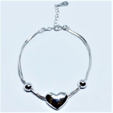 Contemporary, Sterling Silver Ball and Heart Bracelet